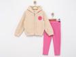 KAPÜŞONLU PELUŞ RÜZGAR GÜLÜ ÜÇ İPLİK TAYTLI ALT ÜST TAKIM - MDL2169-Pembe-6 Yaş Pembe