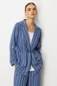 Moda İlgi Kadın Mono Yaka Safari Kol Beli Tünel Bağcıklı İçi Bluzlu İkili Tunik 5020 Indigo