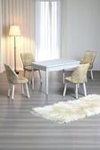 Kaktüs Avm Florn Beyaz 80 X 132 Açılabilen Mdf Masa Metal Ayaklı Mutfak Masası Takımı 4 Krem Sandalye