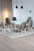 Kaktüs Avm Sonata Beyaz 80 X 132 Açılabilen Mdf Masa Metal Ayaklı Mutfak Masası Takımı 6 Cappucino Sandalye