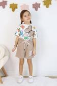 Baskılı Kız Çocuk Tişört Şort Takım M00730 KAHVERENGİ