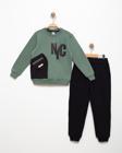 Erkek Çocuk Cep Detaylı Baskılı Eşofman Takımı M00756 YEŞİL