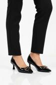 Siyah Rugan İnce Kısa Topuklu Kadın Abiye Ayakkabı 695029 Z
