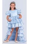 Kız Çocuk Eklenebilir Kuyruk Detaylı, Taçlı Aspendos Abiye Elbise M00758 MAVİ