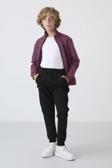 Soft Vişne-Siyah Pamuklu Kalın İçi Tüylü Standart Fit Nakışlı Erkek Çocuk Eşofman Takım - 11256