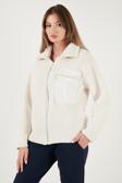 Lela Regular Fit Klasik Yaka Göğüs Cep Detaylı Peluş Hırka Bayan Polar 5866437 EKRU