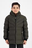 Sivaist Yeşil Erkek Çocuk Sabit Kapüşonlu Şişme Deri Karışımlı Kumaş Mont&Kaban