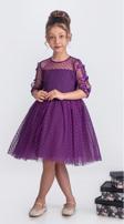 Dantel Puanlı, Uzun Kol Prenses Kız Çocuk Elbise M00707 MOR