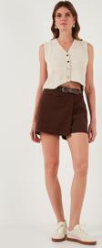 Lela Pamuk Karışımlı Relaxed Fit Yüksek Bel Mini Boy Bayan Şort Etek 611SR0037 KAHVE