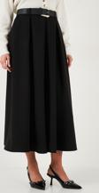 Lela Modest Kemerli Comfort Fit Yüksek Bel Pileli Kloş Uzun Tesettür Bayan Etek 6833360 SİYAH