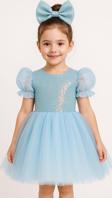 Balon Kol Pul Payet Kız Çocuk Tütü Elbise M00751 MAVİ
