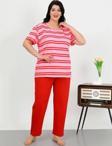 Giyim Kadın Büyük Beden Kısa Kol Penye Pijama Takımı Kırmızı