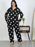 Giyim Kadın Büyük Beden Pamuklu Cepli Düğmeli Siyah Pijama Takım
