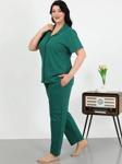 Giyim Kadın Büyük Beden Pamuklu Cepli Düğmeli ZümrütYeşili Pijama Takım