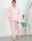 Giyim Kadın Büyük Beden Uzun Kol Penye Pijama Takımı Pembe