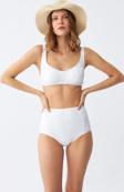Giyim Kadın Basic Beyaz Pedli Yüksek Bel Bikini Takımı