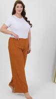 Giyim Kadın Büyük Beden Bürümcük Pantolon Kremit