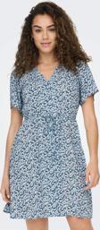 Only Onlevida Desenli Regular Fit Mini Boy V Yaka Bayan Elbise 15237382 MAVİ-BEYAZ