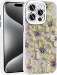 Apple iPhone 15 Pro Max Kılıf Çiçek Desenli Parlak Taşlı Sert Silikon Zore Garden Kapak