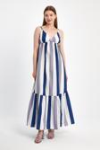Boyuna Çizgili Ayarlanabilir Askılı Uzun Elbise