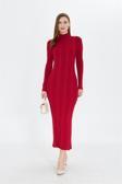 Yarım Balıkçı Yaka Standart Beden Fitilli Görünümlü Fit Kesim Uzun Elbise