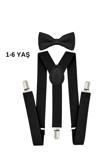 Nekibuki Erkek Çocuk Siyah Pantolon Askısı Ve Papyon Takım 1-9Yaş Siyah Tek Ebat