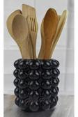 Gözde Hobi Gözdehobi Tezgah Üstü Dik Tahta Kaşıklık Kepçelik Mutfak Organizeri Dekoratif Siyah Parlak Vazo