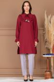 Asel Tunik Pantolon İkili Tesettür Takım Bordo