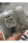 Captiva Gümüş Renk Kare Çelik Kapalı Kordon Kadın Kol Saati Ve Çelik Bileklik