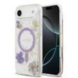Guess İphone 17 Air Uyumlu Kılıf Lisanslı M-Safe Şarj Özellikli Transparan Resin Flowers Kapak Mor