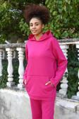 Kadın Pamuk Kapşonlu Cepli 3 İplik Fuşya Eşofman Takım