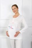 Kadın Uzun Kol Hamile Lohusa Pijama Takımı Ekru