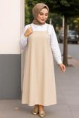 Kadın Taş Rengi Basic Ayarlanabilir Askılı Jile Elbise