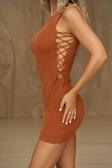 Lima Yan Dekolteli Tarçın Mini Triko Elbise