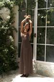 Onella Askılı Kahve Uzun Elbise