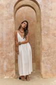 Eara Askılı Beyaz Uzun Keten Elbise