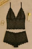 Kadın Siyah Dantel Bralet Şort Takımı – Şık, Zarif ve Feminen İç Giyim