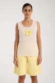 Kadın Beyaz Kurdele Detaylı Sarı Çizgili Şortlu Pijama Takımı