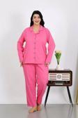 Kadın Büyük Beden Pamuklu Cepli Düğmeli Pembe Pijama Takım