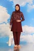 Kadın Pantolonlu Desenli Tam Tesettür Mayo Bordo