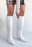 Zelya Beyaz Cilt Topuklu Çizme