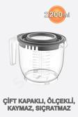 2200ml Çift Kapaklı, Ölçekli Mikser Kabı, Kaymaz, Sıçratmaz