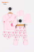 Doğal Pamuklu Yeni Doğan Kuğu Nakışlı Patikli Bebek 5'li Zıbın Takım - Hastane çıkışı - Pembe