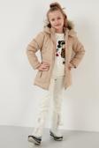 Lela Yakası Suni Kürklü İçi Peluş Astarlı Kapüşonlu Cepli Kız Çocuk Mont 6034040 BEJ
