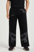 Erkek Üç İplik Pamuklu Baskılı Cepli Jogger Buggy Pantalon Oversize Kalıp - Siyah