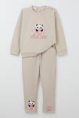 Breeze Kız Bebek Eşofman Takım Mutlu Pandacık Baskılı 9 Ay-3 Yaş, Bej