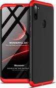 Microsonic Samsung Galaxy M11 Kılıf Double Dip 360 Protective Siyah Kırmızı