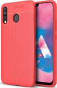 Microsonic Samsung Galaxy M30 Kılıf Deri Dokulu Silikon Kırmızı