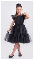 Pul Payet Katkat Tütü Etekli Kız Çocuk Elbise M00722 SİYAH - SİYAH