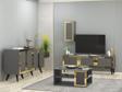 Cantek Dizayn Bare Tv Ünitesi Orta Sehpa Ve Konsol 3'Lü Salon Takımı Antrasit - Altın